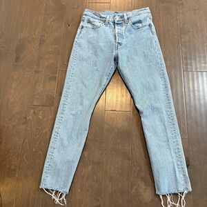 Levis 501 S Skinny Jeans Womens 28x27 Light Blue Denim Button Fly Raw Hem
